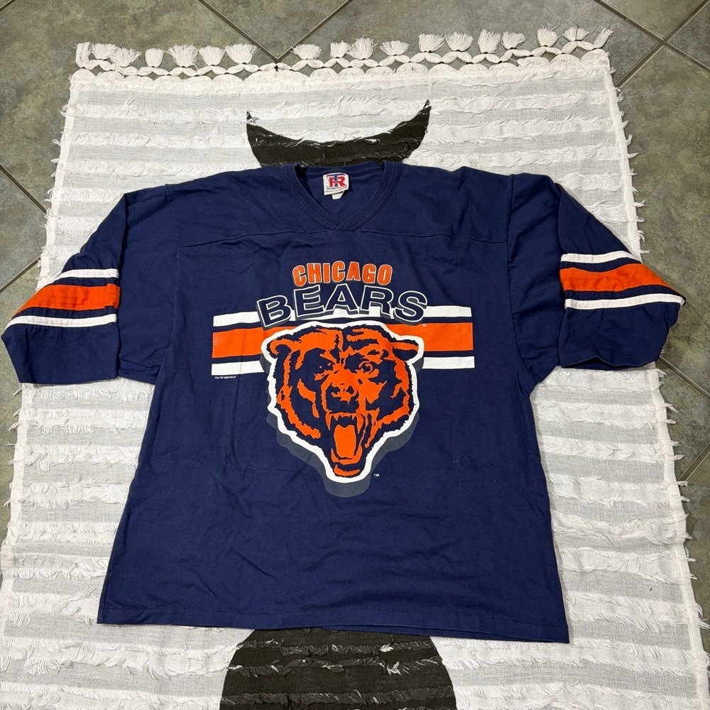 Vtg 96’Chicago Bears T Shirt Large USA Single Stitch Team Rated Navy Made in USA
